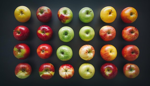 Manzanas frescas vibrantes con hojas vistas desde arriba