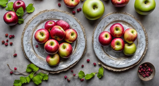 Manzanas en un hermoso plato Generado por IA