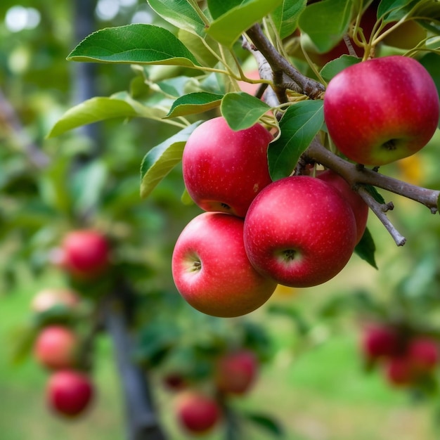 Manzanas maduras en el árbol de cerca