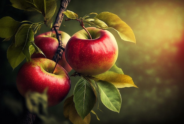 Manzanas maduras en un árbol en el jardín IA generativa