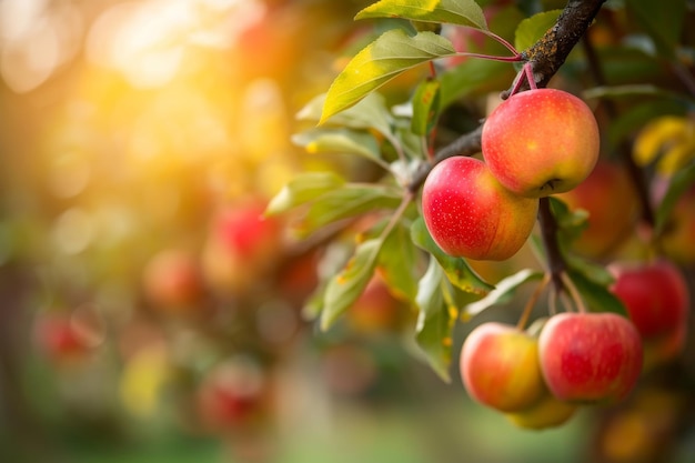 manzanas maduras colgando de un árbol en un huerto de manzanas