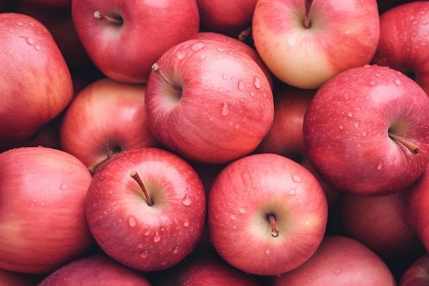 Foto manzanas maduras rojas como fondo vista superior frutas hermosas enteras alimentos veganismo producto saludable