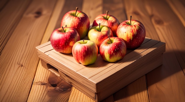 manzanas en una mesa de madera