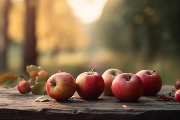 Manzanas en una mesa en otoño