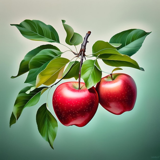 manzanas y pedazos de manzanas en el gradiente verde y fondo blanco con hojas de alta calidad