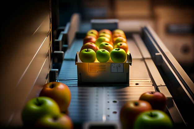 Foto manzanas en una planta de procesamiento de alimentosgenerative ai