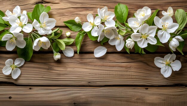 Las manzanas de primavera florecen en la rama de la flor sobre un fondo de madera