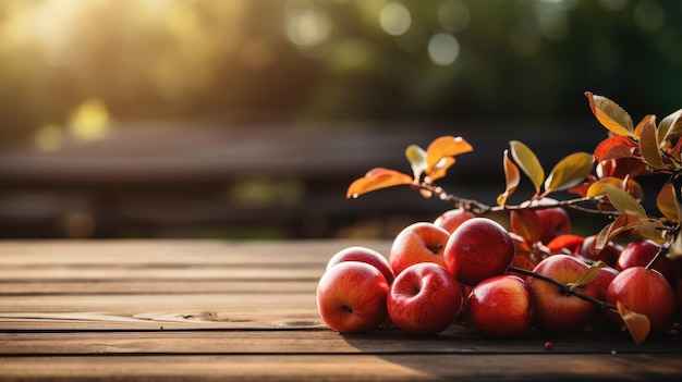 Las manzanas rojas apetitosas están sobre una mesa de madera.