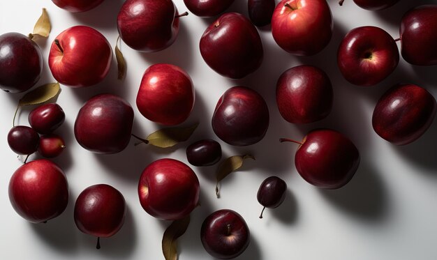 Manzanas rojas deliciosas sobre un fondo blanco IA generativa