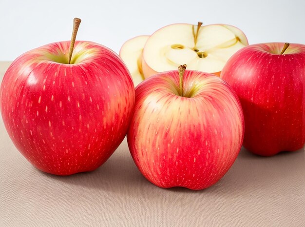 Manzanas rojas frescas suaves jugosas enteras perfectas en el escritorio blanco