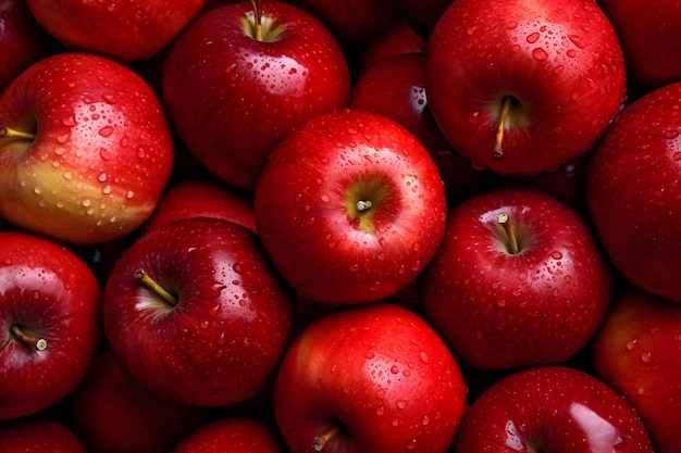 Manzanas rojas con gotas de agua.