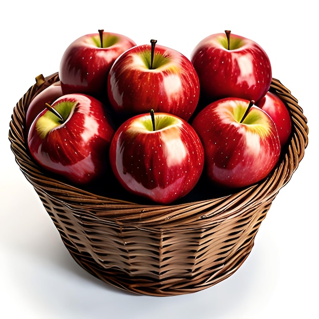 Manzanas rojas maduras en una canasta de frutas fondo blanco simple para editar contenido generativo ai