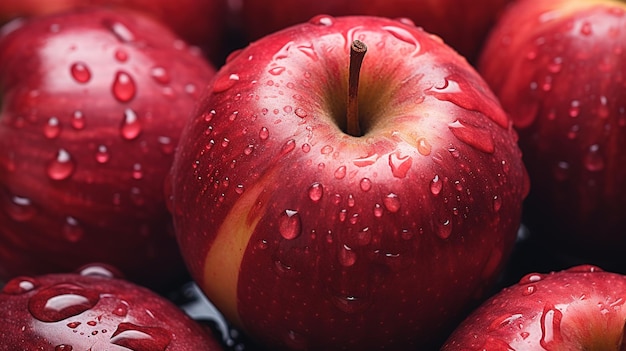 Manzanas rojas maduras y jugosas Fondo en el escritorio Fotografía de alimentos en primer plano