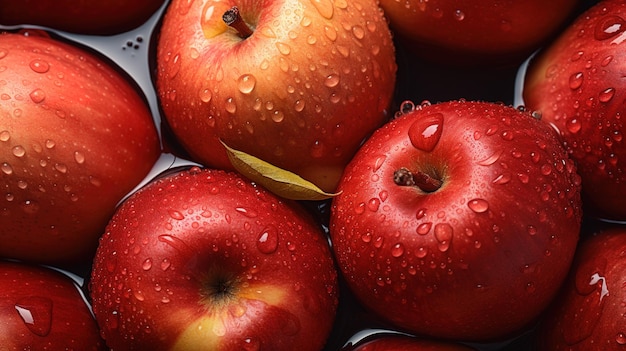 Manzanas rojas maduras y jugosas Fondo en el escritorio Fotografía de alimentos en primer plano