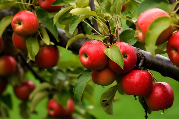 manzanas rojas maduras en una rama