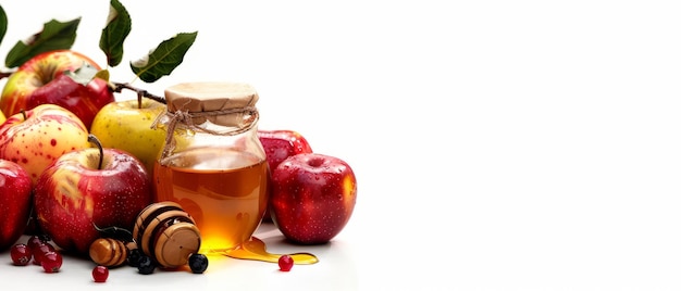 Manzanas de Rosh Hashanah y jarro de miel que simbolizan la tradición judía del Año Nuevo