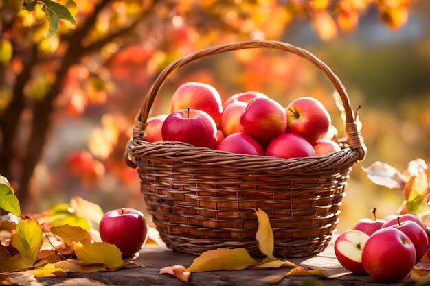 manzanas sabrosas en una hermosa canasta