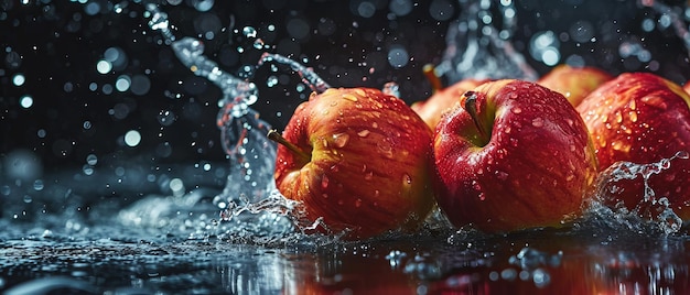 manzanas en una salpicadura de agua