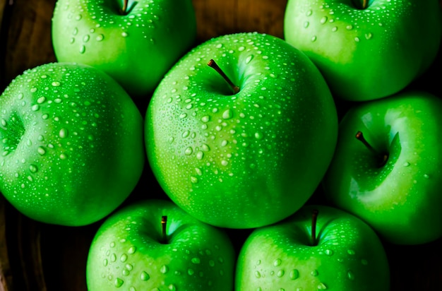 Foto manzanas verdes cosecha de deliciosas frutas maduras ia generativa