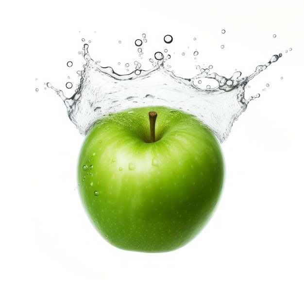 Manzanas verdes flotantes aisladas sobre un fondo blanco.