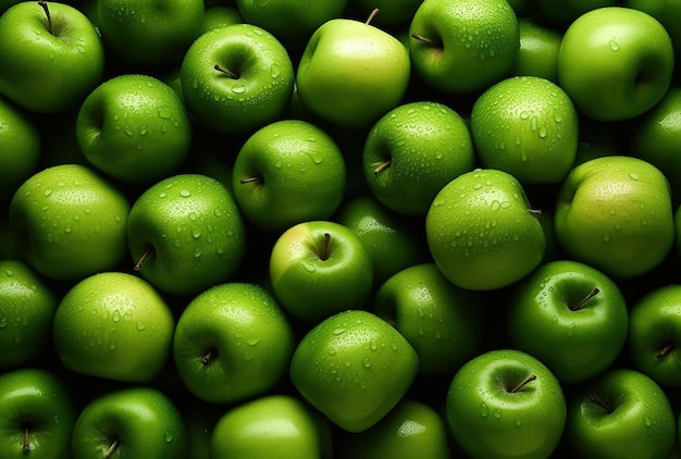 Manzanas verdes fondos de frutas y verduras crudas de la parte superior de alimentos frescos orgánicos saludables