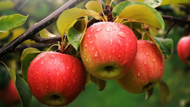 Foto manzanas verdes y rojas maduras listas para cosechar de la rama de un árbol frutal