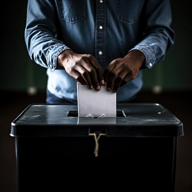 Mão atira um boletim de voto para a urna de votação imagem gerada por IA de alta qualidade