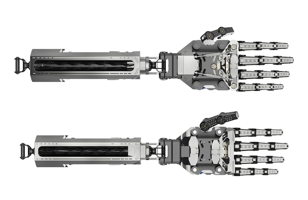 Mão ciborgue de renderização 3d ou mão robótica isolada no branco