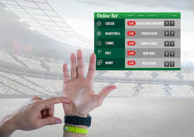 Mão contando com um estádio betting app interface