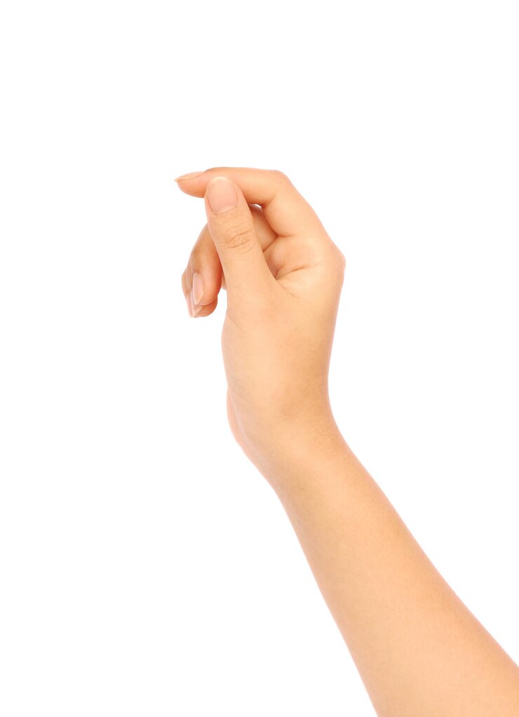 Foto mão cortada de mulher fazendo gestos contra fundo branco