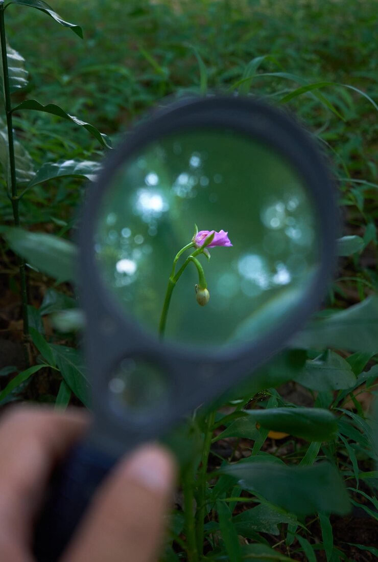 Foto mão cortada de um homem segurando uma lupa