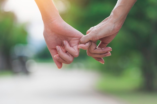 Mão da senhora e jovem senhora segurando juntos