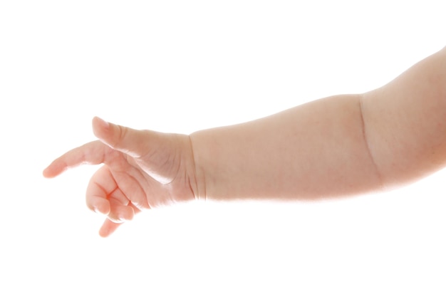 Mão de bebé isolada em branco