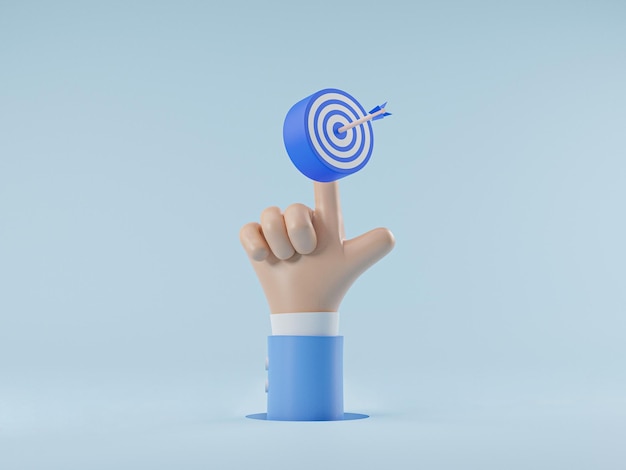 Foto mão de empresário tocando para dardos com seta para configuração de alvo de negócios e conceito de objetivo objetivo por ilustração de renderização 3d