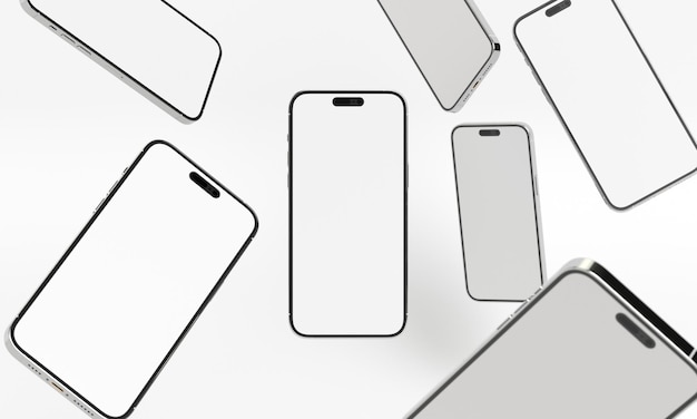 mão de ilustração de renderização 3D segurando o smartphone branco com tela cheia e iPhone de quadro moderno