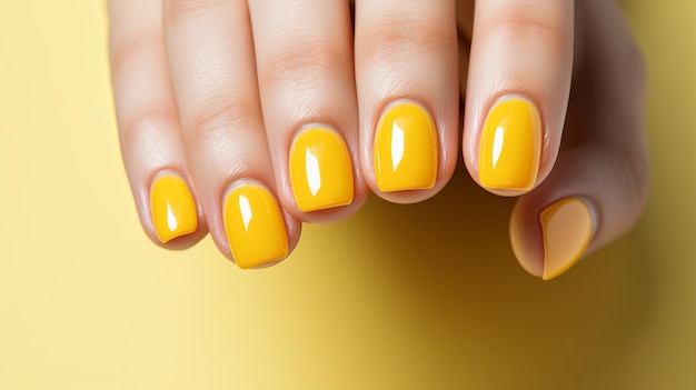 Foto mão de mulher elegante com espaço para cópia de esmalte amarelo