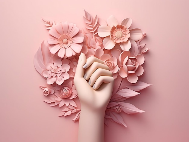 Mão-de-rosa e flores de papel artesanal de mulher gerada por IA