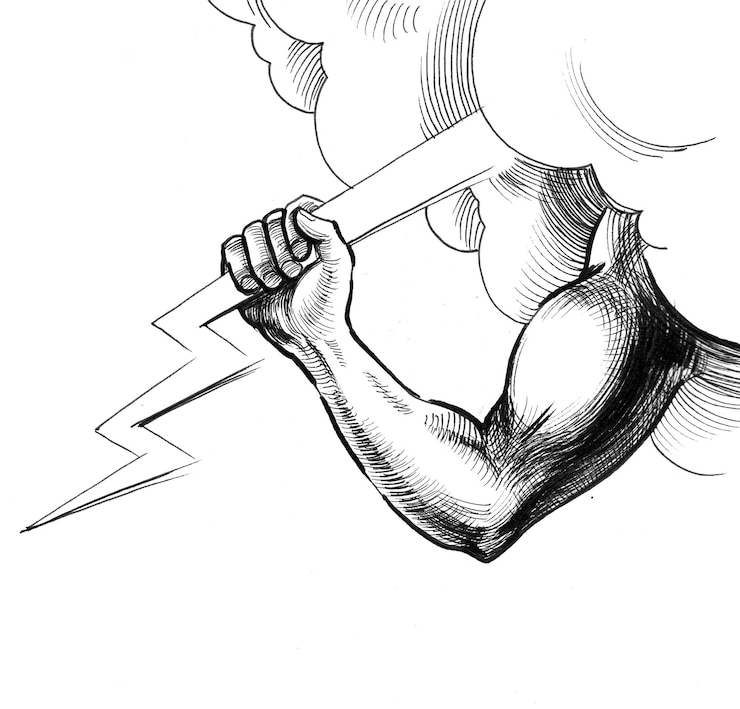 Foto mão de zeus com uma iluminação. desenho de tinta preto e branco