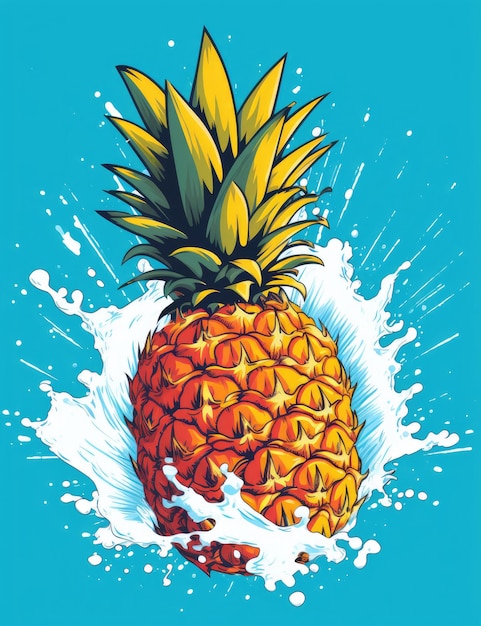 Foto mão desenhada cartoon ilustração de abacaxi de frutas tropicais frescas