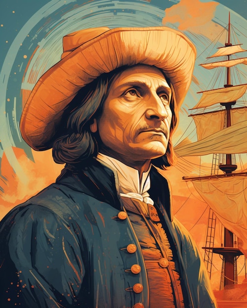 mão desenhada de um dia de columbus americano