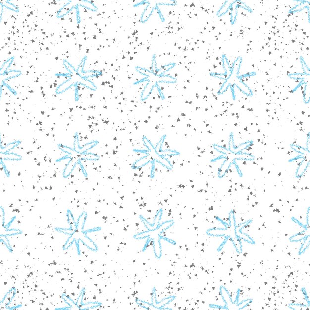 Mão desenhada flocos de neve sem costura padrão de natal. flocos de neve voando sutis em flocos de neve de giz fundo. sobreposição de neve handdrawn giz vivo. decoração original da temporada de férias.