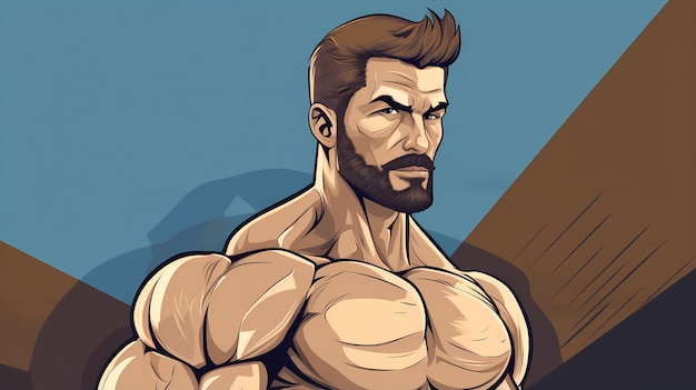 Mão Desenhada Ilustração Dos Desenhos Animados De Um Homem Musculoso Poderoso