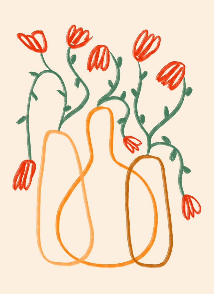 Foto mão desenhada linha arte flor minimalista estética floral formas boho boho ilustração botânica