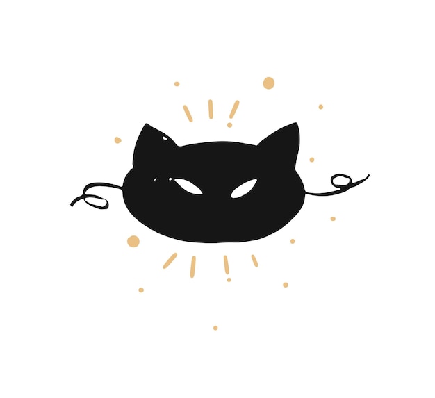 Foto mão desenhada vetor abstrato diversão feliz natal tempo dos desenhos animados doodle ícone ilustração festiva rústica com gato preto bonito feriado com guirlanda de luzes isolado no fundo branco.