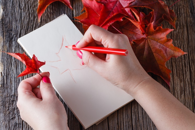 Mão desenhando com caneta e caderno