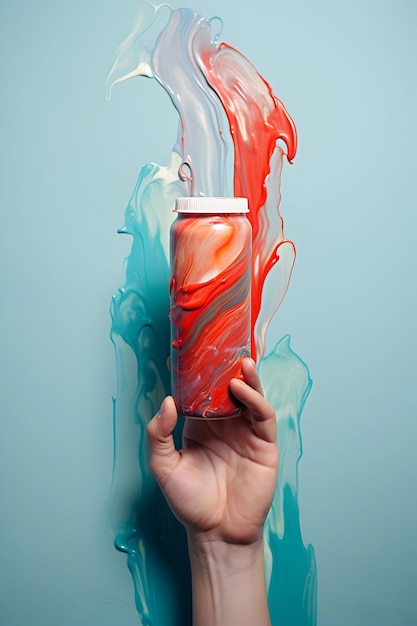 Mão desfocada a espremer uma pintura acrílica de um tubo