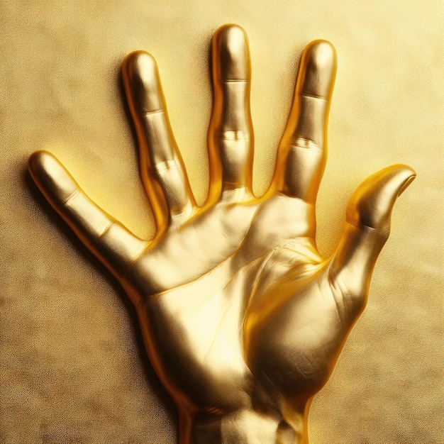 Foto mão dourada em fundo dourado