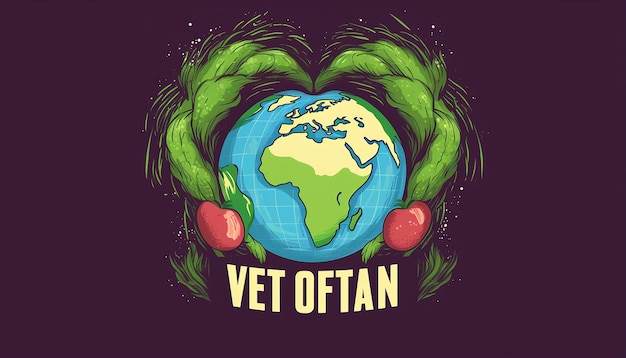 Foto mão embala a terra em forma de coração com 'vegan for the planet' em negrito e moderno resumo de fonte