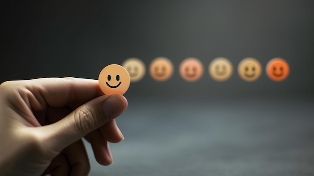 Foto mão escolhendo papel de rosto de sorriso feliz cortado bom feedback generative ai