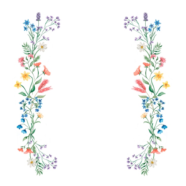 Mão-extraídas aquarela primavera e verão floral grinalda ilustração